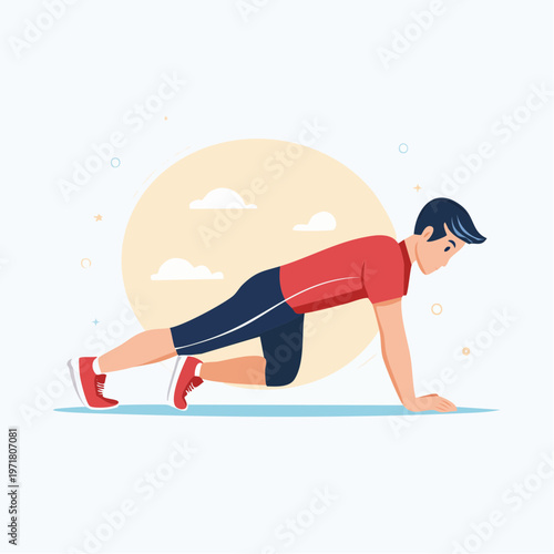 腕立て伏せをする日本人男性のイラスト