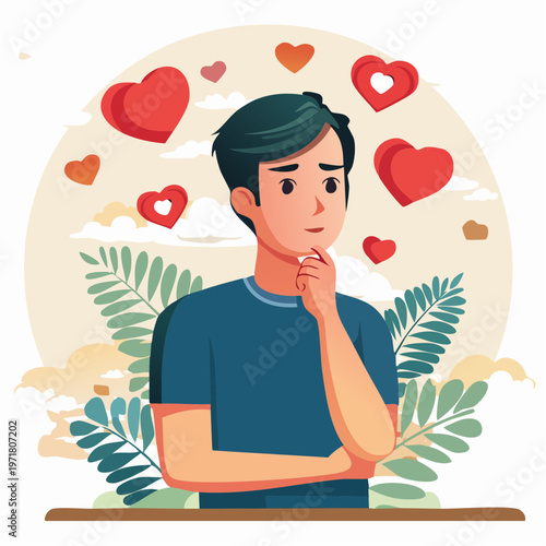 人間関係や恋愛に悩む男性のイラスト メンタルヘルス・婚活