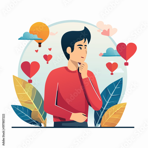 人間関係や恋愛に悩む男性のイラスト メンタルヘルス・婚活