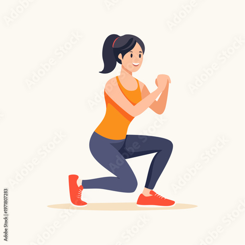 スクワットで下半身の筋トレをする女性のイラスト ダイエット・フィットネス