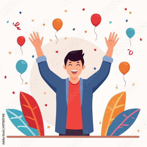 両手を挙げて喜ぶ人のイラスト 成功・達成・パーティー