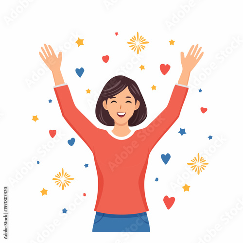 両手を挙げて喜ぶ人のイラスト 成功・達成・パーティー