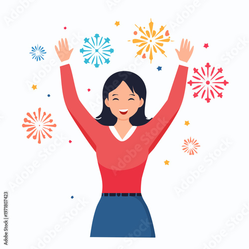 両手を挙げて喜ぶ人のイラスト 成功・達成・パーティー