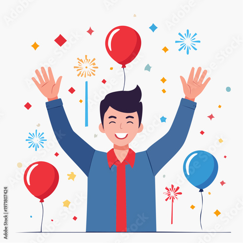 両手を挙げて喜ぶ人のイラスト 成功・達成・パーティー