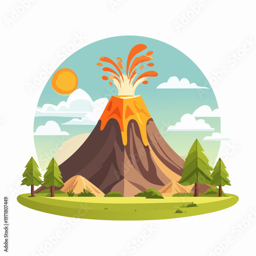 太古の火山のイラスト 恐竜時代・自然