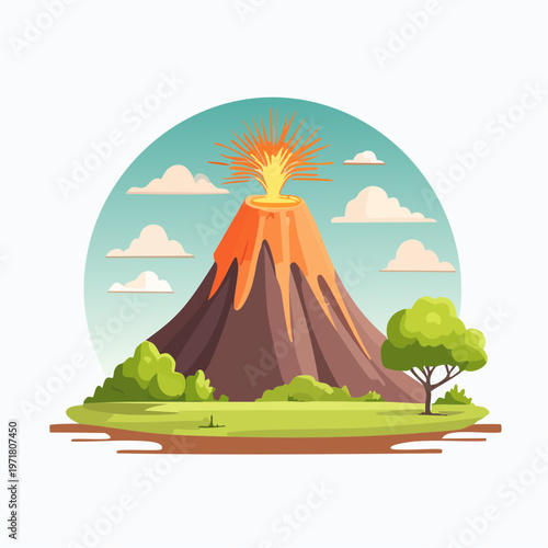 太古の火山のイラスト 恐竜時代・自然