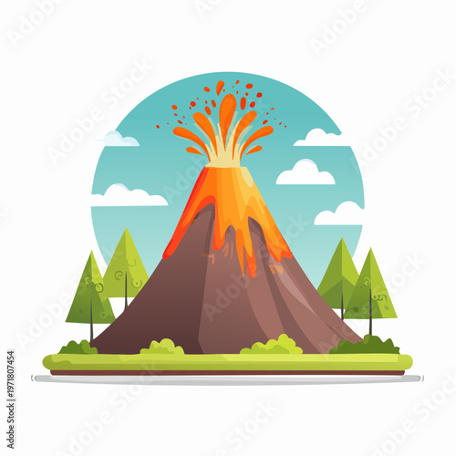 太古の火山のイラスト 恐竜時代・自然