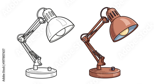 Desk Lamp Outline and Colored Version, Adjustable Table Light, Study Lamp