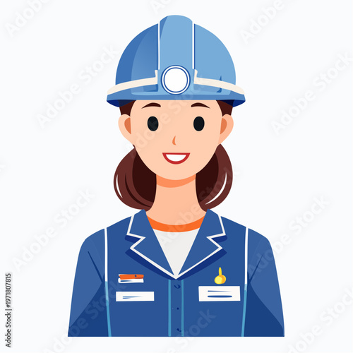 作業服を着た工場作業員の女性のイラスト 製造業・ブルーカラー