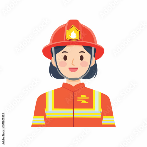 防護服を着た消防士の女性のイラスト 救助・防災