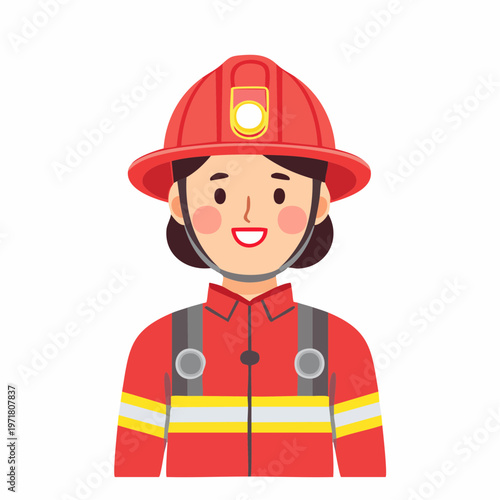 防護服を着た消防士の女性のイラスト 救助・防災