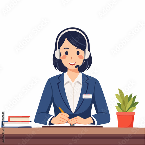 受付で案内をする女性スタッフのイラスト 接客・ビジネス