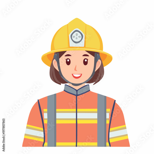 防護服を着た消防士の女性のイラスト 救助・防災
