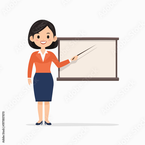 黒板を指差して授業をする女性教師のイラスト 教育・学校