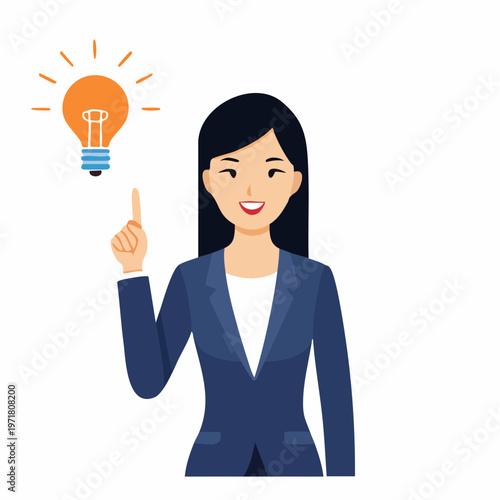 上を指差してひらめくビジネスパーソンのイラスト アイデア・提案