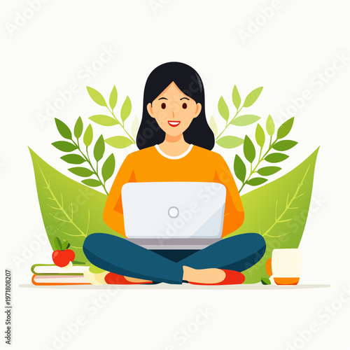 ノートパソコンを使う人のイラスト テレワーク・IT