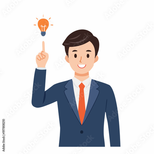 上を指差してひらめくビジネスパーソンのイラスト アイデア・提案