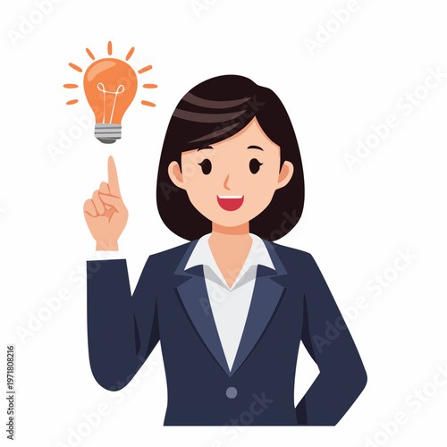 上を指差してひらめくビジネスパーソンのイラスト アイデア・提案