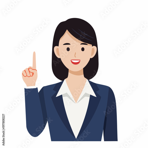 上を指差してひらめくビジネスパーソンのイラスト アイデア・提案