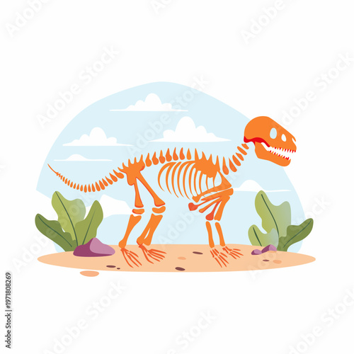 恐竜の化石・骨格のイラスト 考古学・博物館