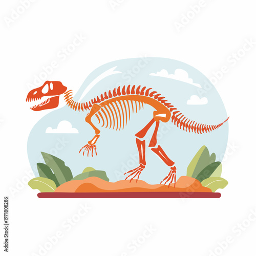 恐竜の化石・骨格のイラスト 考古学・博物館