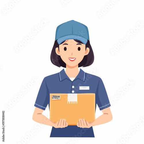 荷物を持つ配達員の女性のイラスト 物流・宅配業