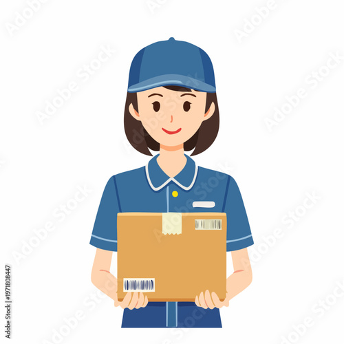 荷物を持つ配達員の女性のイラスト 物流・宅配業