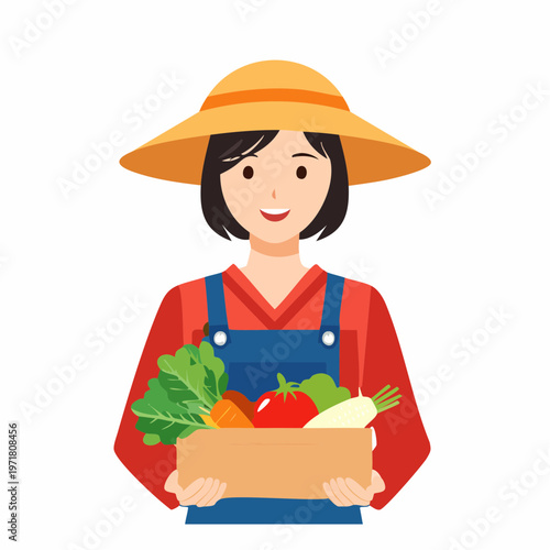 野菜を持つ農家の女性のイラスト 農業・一次産業