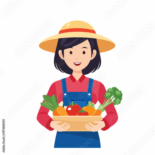野菜を持つ農家の女性のイラスト 農業・一次産業