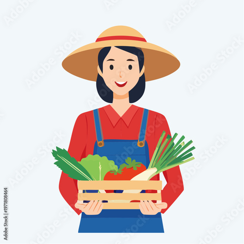 野菜を持つ農家の女性のイラスト 農業・一次産業