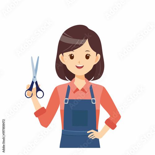ハサミを持つ美容師の女性のイラスト 美容室・ヘアサロン