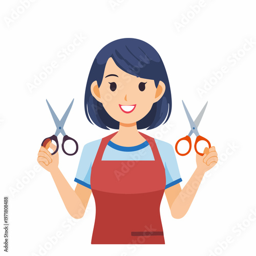 ハサミを持つ美容師の女性のイラスト 美容室・ヘアサロン