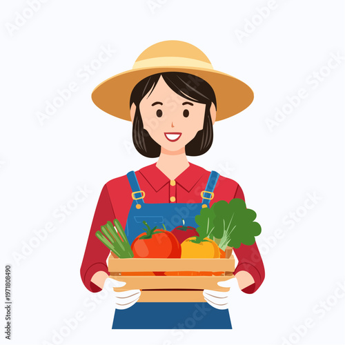 野菜を持つ農家の女性のイラスト 農業・一次産業