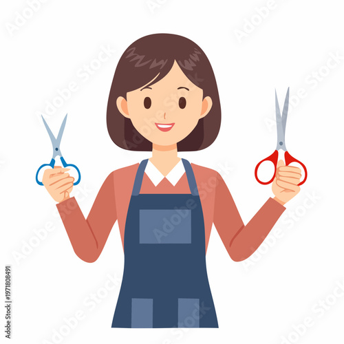 ハサミを持つ美容師の女性のイラスト 美容室・ヘアサロン
