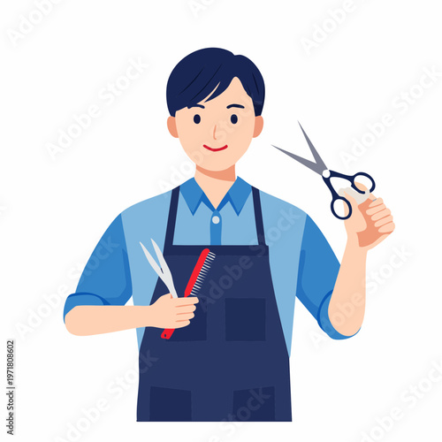 ハサミを持つ美容師の男性のイラスト 美容室・ヘアサロン