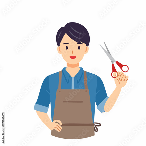 ハサミを持つ美容師の男性のイラスト 美容室・ヘアサロン