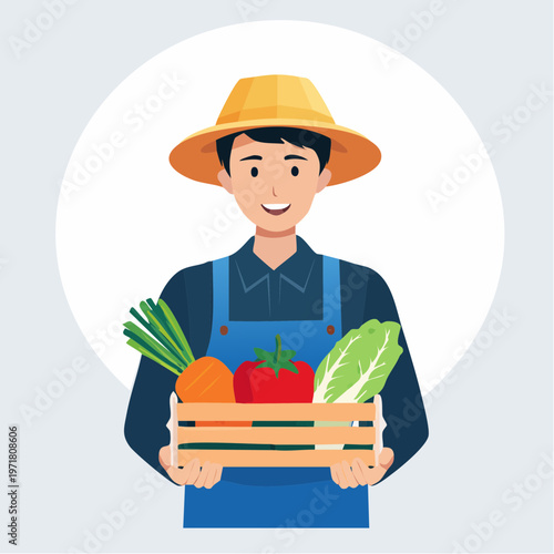 野菜を持つ農家の男性のイラスト 農業・一次産業
