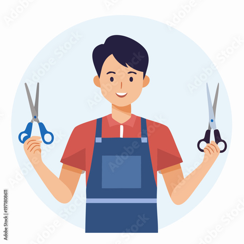 ハサミを持つ美容師の男性のイラスト 美容室・ヘアサロン