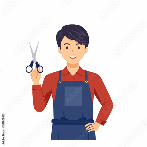 ハサミを持つ美容師の男性のイラスト 美容室・ヘアサロン