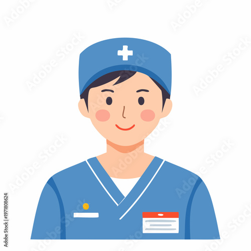 医療用ユニフォームを着た看護師の男性のイラスト 医療・福祉