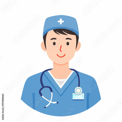 医療用ユニフォームを着た看護師の男性のイラスト 医療・福祉