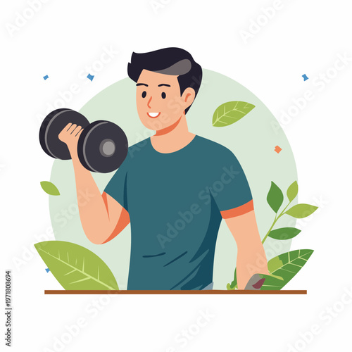 ダンベルで筋トレをする男性のイラスト フィットネス・ダイエット