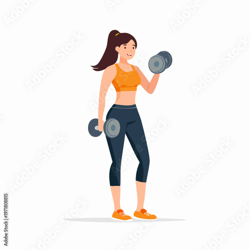 ダンベルで筋トレをする女性のイラスト フィットネス・ダイエット