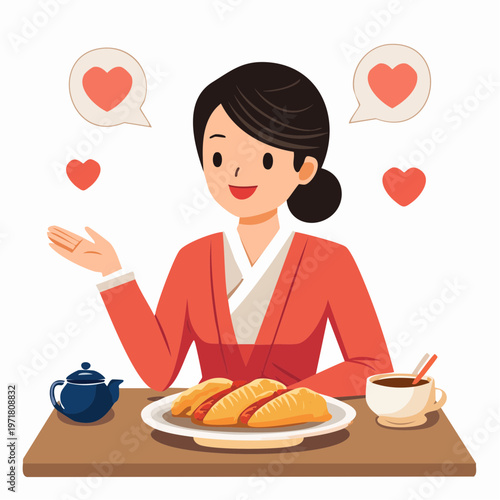 丁寧にお見合い・デートの会話をする女性のイラスト 婚活・出会い