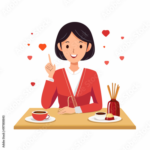 丁寧にお見合い・デートの会話をする女性のイラスト 婚活・出会い