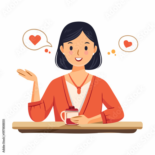 丁寧にお見合い・デートの会話をする女性のイラスト 婚活・出会い