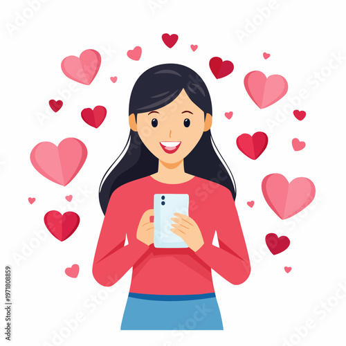 マッチングアプリを使う女性のイラスト 恋活・婚活