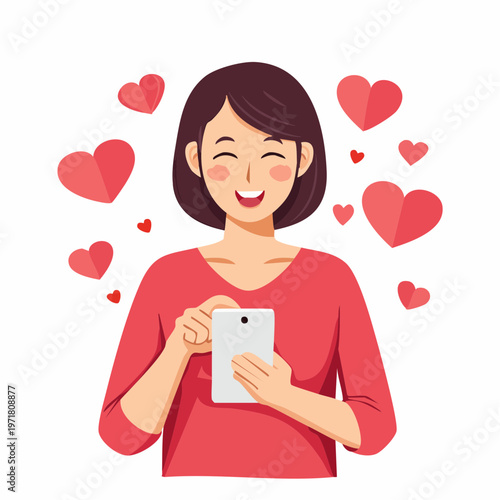 マッチングアプリを使う女性のイラスト 恋活・婚活