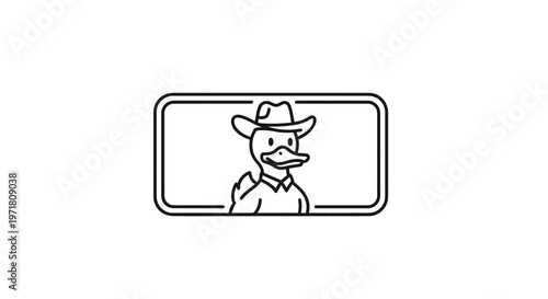 Cartoon Duck Wearing Cowboy Hat and Shirt, Vector Illustration