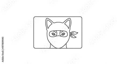 Cartoon Cat Ninja Masked Face with Ears and Bandana, Stealthy Animal Character